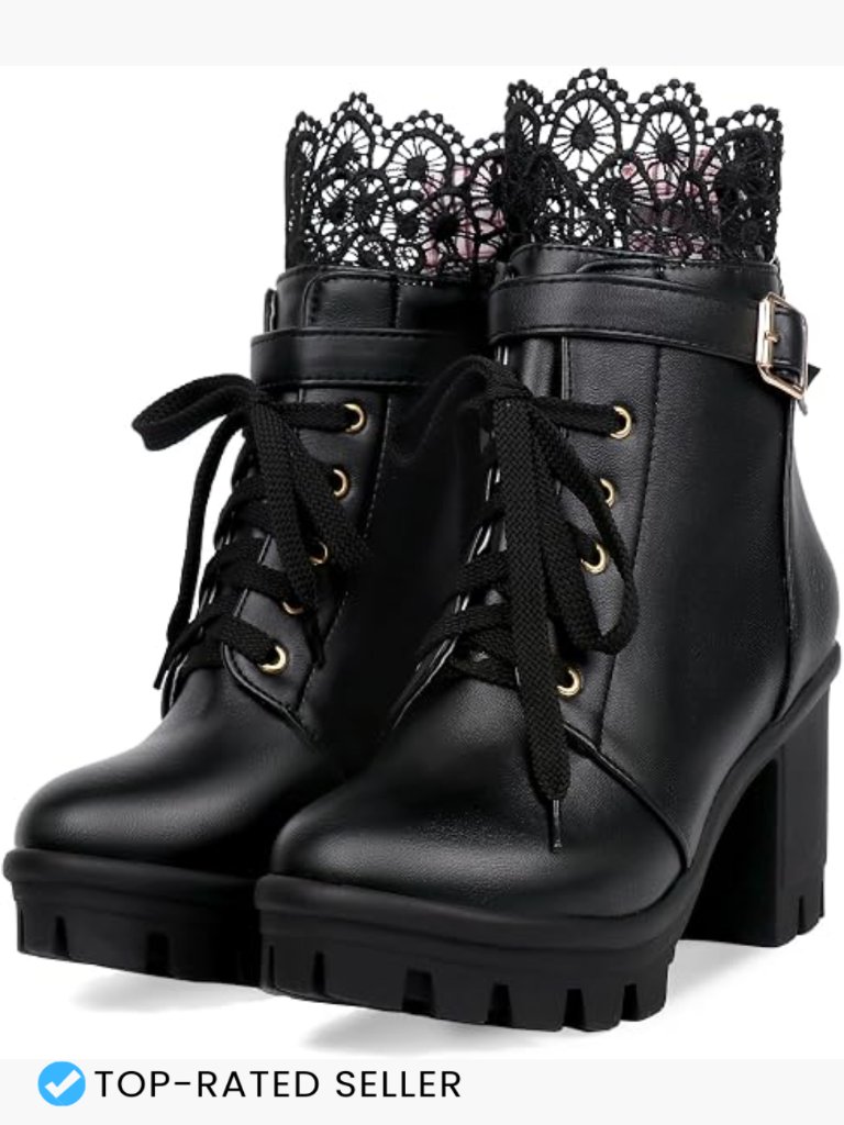 Chunky Platform High Heel Boots Lace Up Gothic Ankle Block Heel Punk Shoes